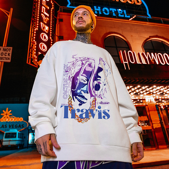 Оверсайз мъжки суитшърт с кръгла яка и печат на мечка, полиестрова материя, подходящ за пролет и есен