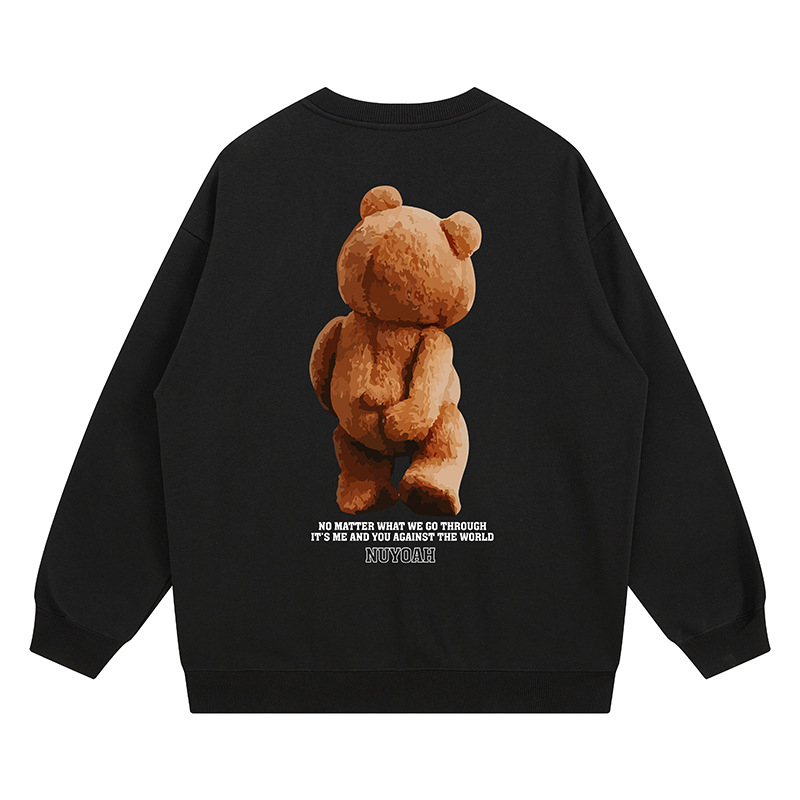 Oversize muški sweatshirt s okruglim izrezom i otisom medvjeda, poliester materijal, pogodan za proljeće i jesen