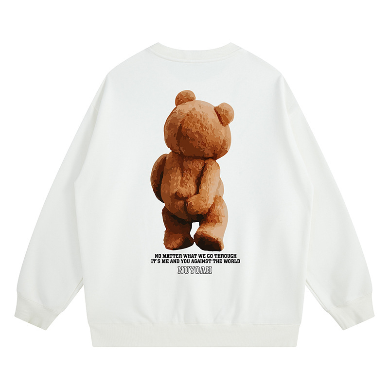Oversize muški sweatshirt s okruglim izrezom i otisom medvjeda, poliester materijal, pogodan za proljeće i jesen