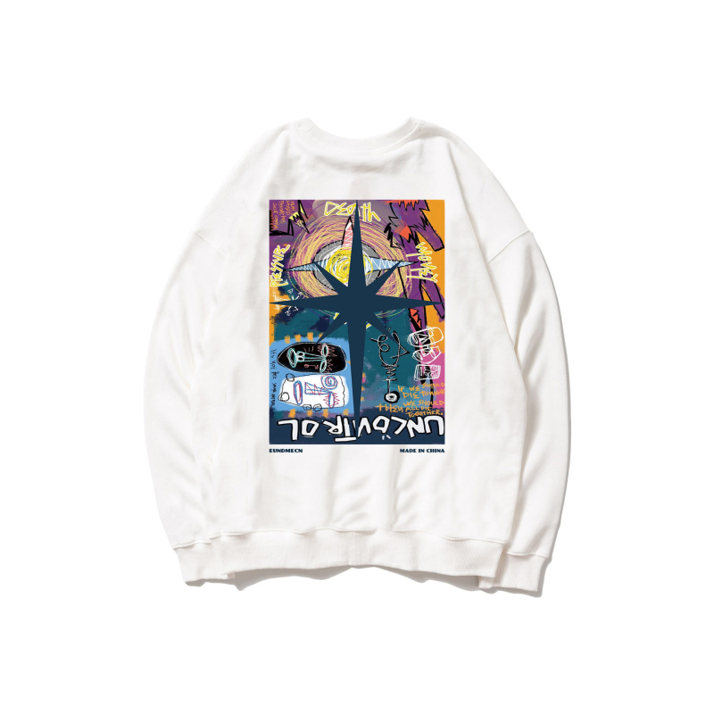 Oversize muški sweatshirt s okruglim izrezom i otisom medvjeda, poliester materijal, pogodan za proljeće i jesen