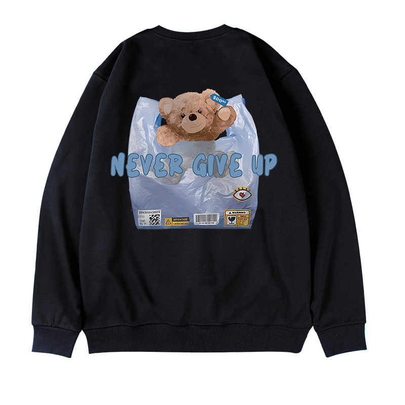 Oversize muški sweatshirt s okruglim izrezom i otisom medvjeda, poliester materijal, pogodan za proljeće i jesen