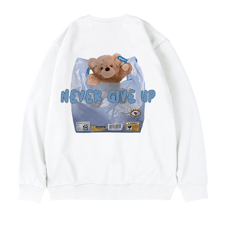 Oversize muški sweatshirt s okruglim izrezom i otisom medvjeda, poliester materijal, pogodan za proljeće i jesen
