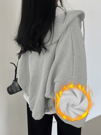 Ženski kapuljačasti kardigan s dugim rukavima, zatvarač, Mercerizirani poliester, casual korejski stil