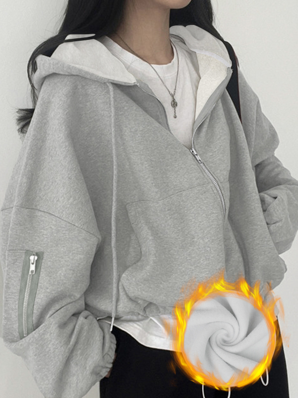Ženski kapuljačasti kardigan s dugim rukavima, zatvarač, Mercerizirani poliester, casual korejski stil