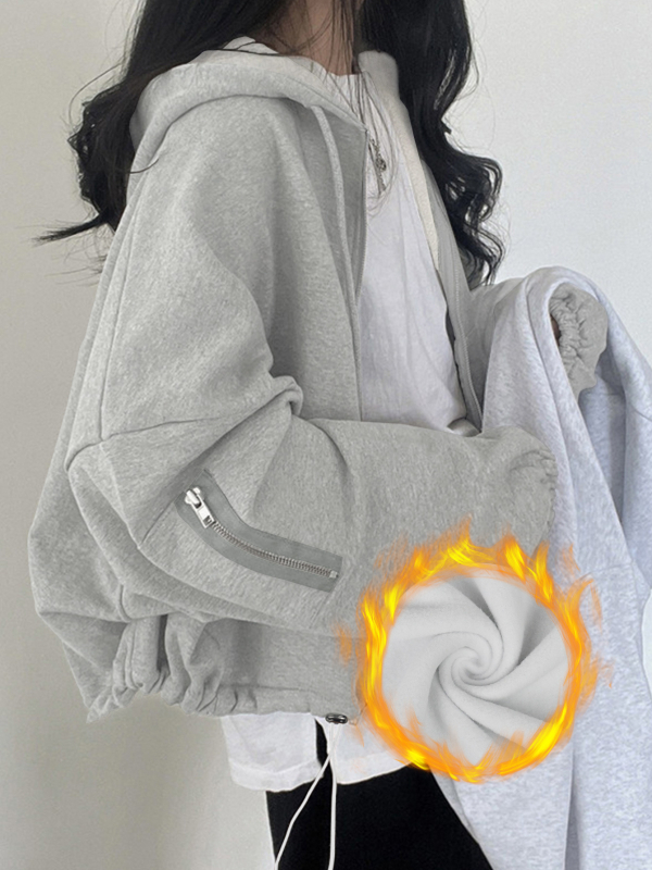 Ženski kapuljačasti kardigan s dugim rukavima, zatvarač, Mercerizirani poliester, casual korejski stil