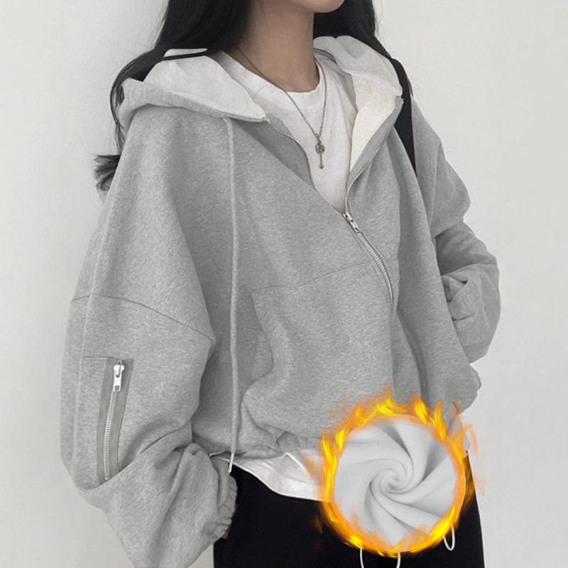 Ženski kapuljačasti kardigan s dugim rukavima, zatvarač, Mercerizirani poliester, casual korejski stil