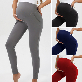 Γυναικεία παντελόνια εγκυμοσύνης, ψηλή μέση για υποστήριξη κοιλιάς, με τσέπες, Milk Silk πολυεστέρα-ελαστάν, μεσαίου πάχους, στενή γραμμή