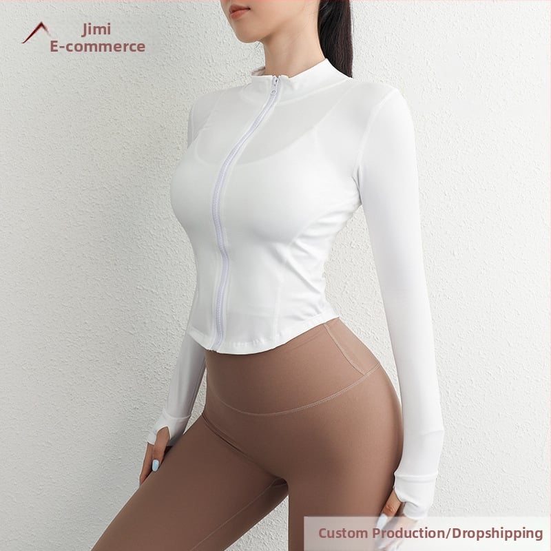 Γυναικείο αθλητικό μπουφάν με σταθερό γιακά – μακρυμάνικο, γρήγορο στέγνωμα, στενή γραμμή, με φερμουάρ για yoga