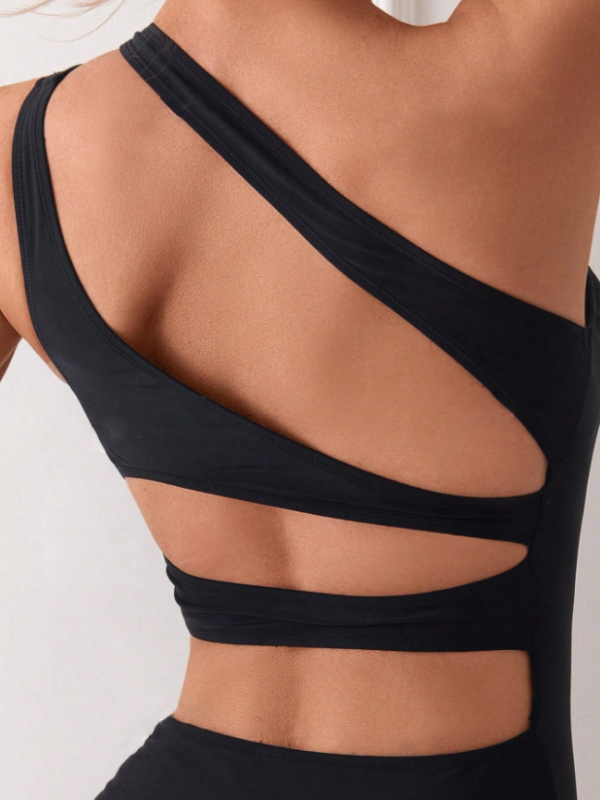 Moterų viengubas maudymosi kostiumėlis – vieno tono spalva, aukštas liemuo, be rankovių, krūtinės pagalvėlė, aukštas elastingumas