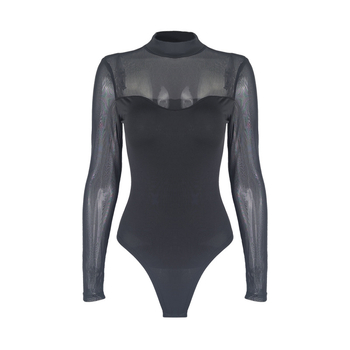 Ολόσωμο με πλέγμα, ελαστικό ύφασμα πολυεστέρα-σπαντέξ, μακριές μανίκες, μέση μεσαία, σφιχτό στυλ