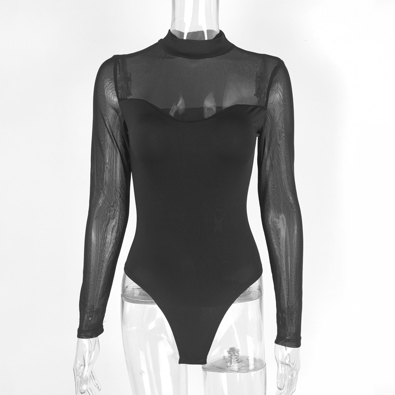 Ολόσωμο με πλέγμα, ελαστικό ύφασμα πολυεστέρα-σπαντέξ, μακριές μανίκες, μέση μεσαία, σφιχτό στυλ