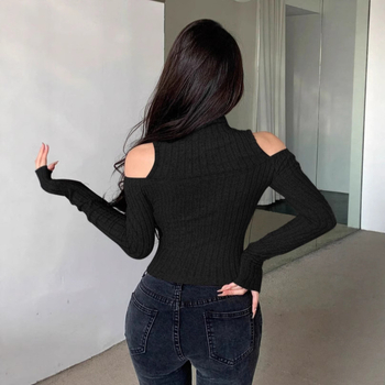 Дамска тениска с дълъг ръкав, полиестер-спандекс плат, кръгла яка, слим фит