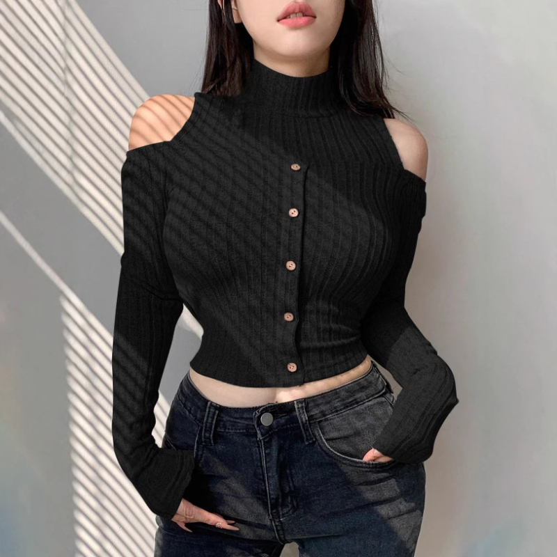 Tricou damă din poliester-spandex, guler rotund, mâneci lungi, croială slim