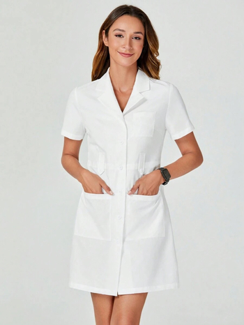 Ιατρικός εργαστηριακός χιτώνας - κοντό μανίκι, γιακάς τύπου λαπέλ, ύφασμα βαμβακοπολυεστέρα, απομάκρυνση υγρασίας