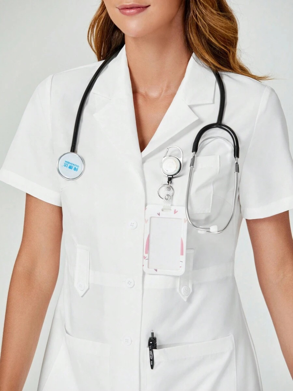 Halat medical de laborator - mâneci scurte, guler rever, țesătură bumbac-poliester, evacuare umezeală
