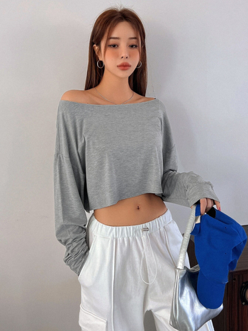 Дамска тениска с райета, къс ръкав, слим фит, кръгла яка, полиестер-спандекс