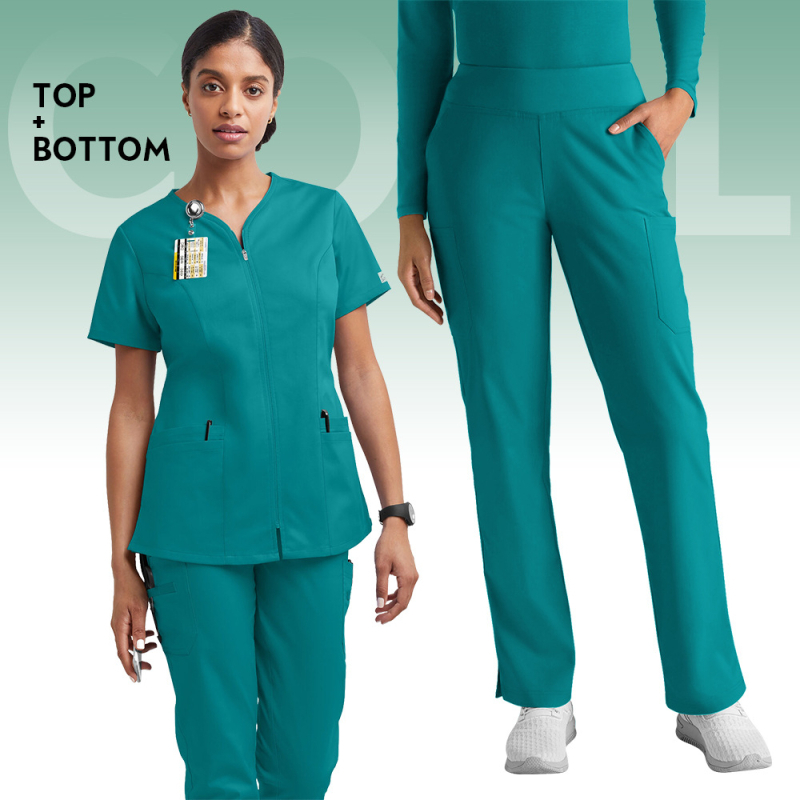 Zdravotnícky set oblečenia, unisex, krátke rukávy, vrch s V výstrihom a nohavice, polyester-elastan materiál, odvádzajúci vlhkosť