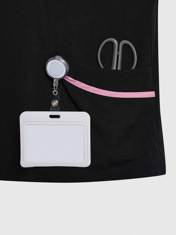 Γυναικείος κοντομάνικος ιατρικός τοπ για στολές εργασίας, ύφασμα πολυεστέρα-βαμβάκι που απομακρύνει την υγρασία, λαιμός με μισό άνοιγμα