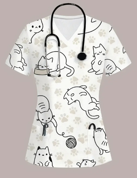Tricou de damă cu print text complet, decolteu în V, mâneci scurte, croială lejeră, stil casual