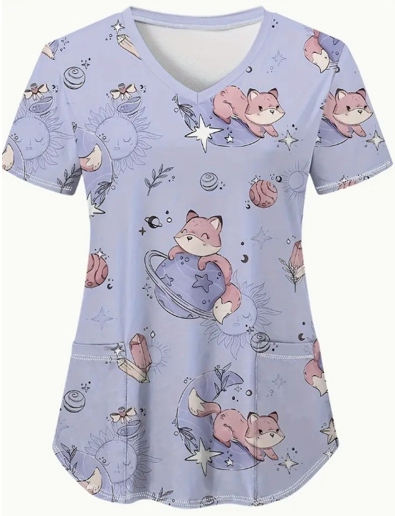 Tricou de damă cu print text complet, decolteu în V, mâneci scurte, croială lejeră, stil casual