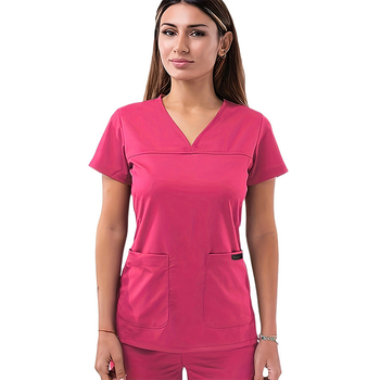 Σετ ιατρικών ρούχων – Unisex, Κοντόμανίκι Τοπ με V-λαιμό + Παντελόνια, Μίξη Πολυεστερ-Ελαστάν, Απομάκρυνση Υγρασίας