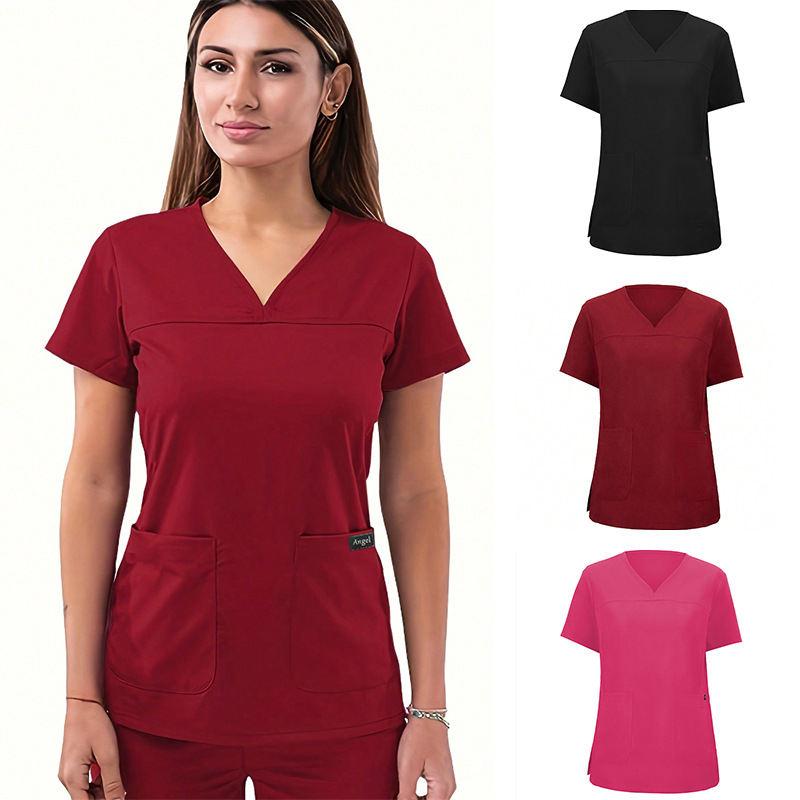 Medicīnisko apģērbu komplekts – Universāls, īss piedurknēm V kakla tops + bikses, poliestera-elastāna maisījums, mitrumu novēršana