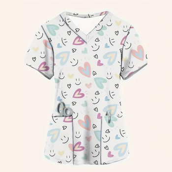 Μπλουζάκι με φλοράλ εκτύπωση, V-λαιμό, κοντά μανίκια, χαλαρή γραμμή, πολυεστέρα (Πολυεστέρας; φλοράλ εκτύπωση; V-λαιμό; κοντά μανίκια; χαλαρή γραμμή)