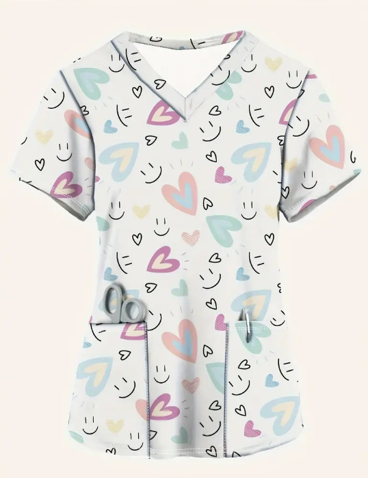 Tricou cu imprimeu floral, decolteu în V, mâneci scurte, croială lejeră, poliester (Poliester; imprimeu floral; decolteu în V; mâneci scurte; croială lejeră)
