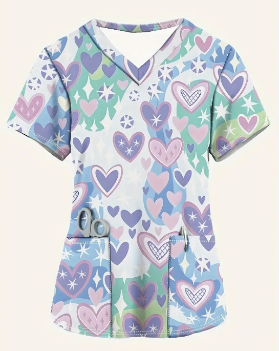 Tricou cu imprimeu floral, decolteu în V, mâneci scurte, croială lejeră, poliester (Poliester; imprimeu floral; decolteu în V; mâneci scurte; croială lejeră)