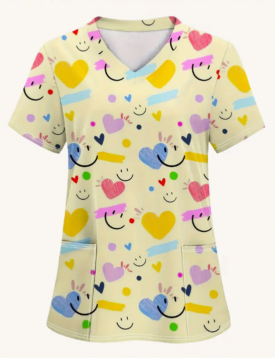 Tricou cu imprimeu floral, decolteu în V, mâneci scurte, croială lejeră, poliester (Poliester; imprimeu floral; decolteu în V; mâneci scurte; croială lejeră)