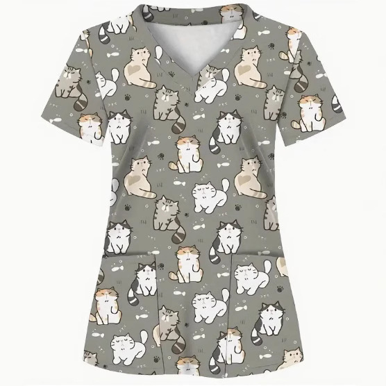 Tricou cu imprimeu floral, decolteu în V, mâneci scurte, croială lejeră, poliester (Poliester; imprimeu floral; decolteu în V; mâneci scurte; croială lejeră)
