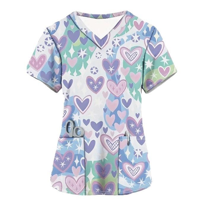 Tricou cu imprimeu floral, decolteu în V, mâneci scurte, croială lejeră, poliester (Poliester; imprimeu floral; decolteu în V; mâneci scurte; croială lejeră)