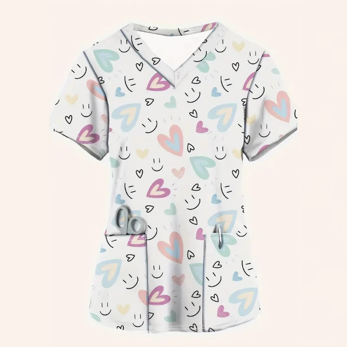 Tricou cu imprimeu floral, decolteu în V, mâneci scurte, croială lejeră, poliester (Poliester; imprimeu floral; decolteu în V; mâneci scurte; croială lejeră)