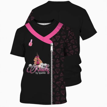 Μπλουζάκι από πολυεστερικό ύφασμα με φλοράλ εκτύπωση, στρογγυλή λαιμόκοψη, κοντά μανίκια, χαλαρή γραμμή