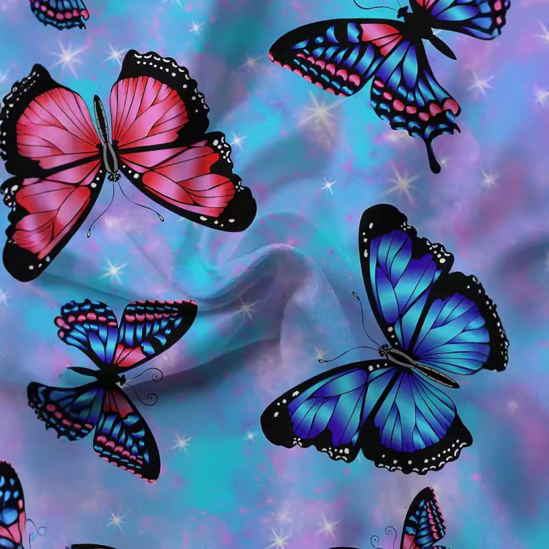 Ženska sestrinska uniforma, kratki rukavi, V-izrez, tkanina od poliestera ≥95%, 3D otisak leptira, top srednje duljine