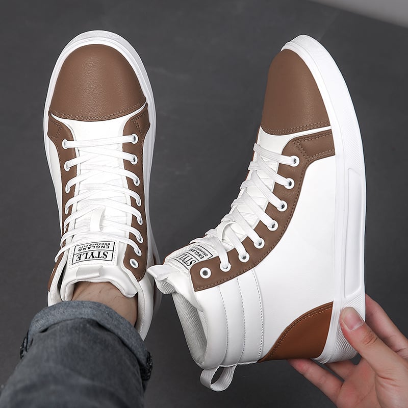Sneakers unisex înalte, PU upper, talpă EVA, șireturi, vârf rotund, toc mic 1–3 cm