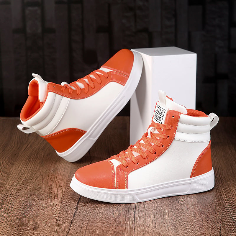 Sneakers unisex înalte, PU upper, talpă EVA, șireturi, vârf rotund, toc mic 1–3 cm
