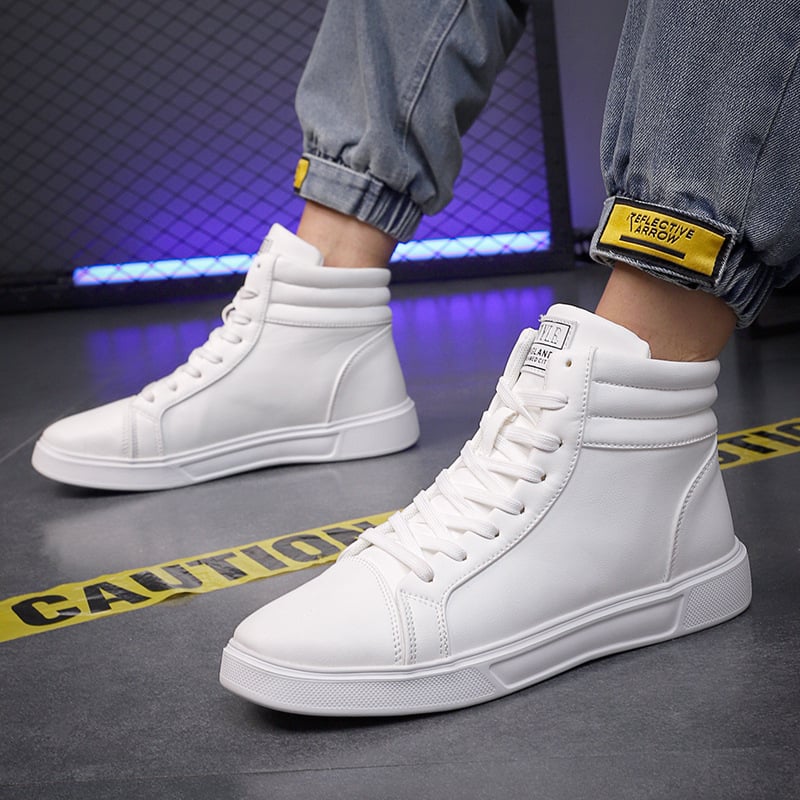 Sneakers unisex înalte, PU upper, talpă EVA, șireturi, vârf rotund, toc mic 1–3 cm