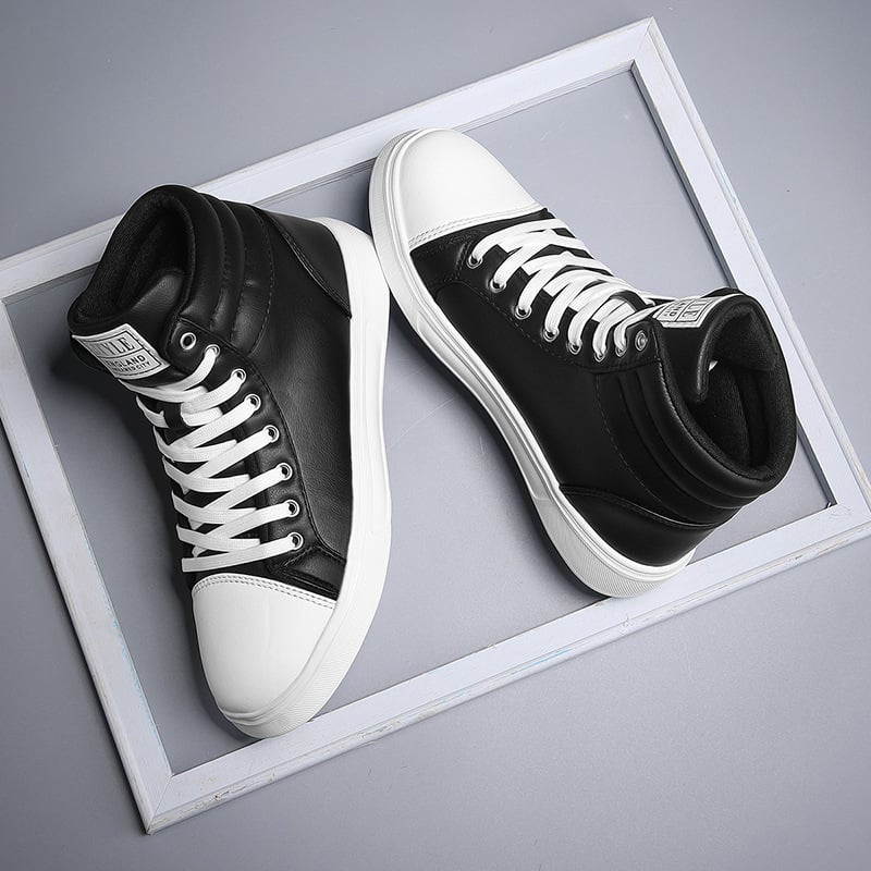 Sneakers unisex înalte, PU upper, talpă EVA, șireturi, vârf rotund, toc mic 1–3 cm