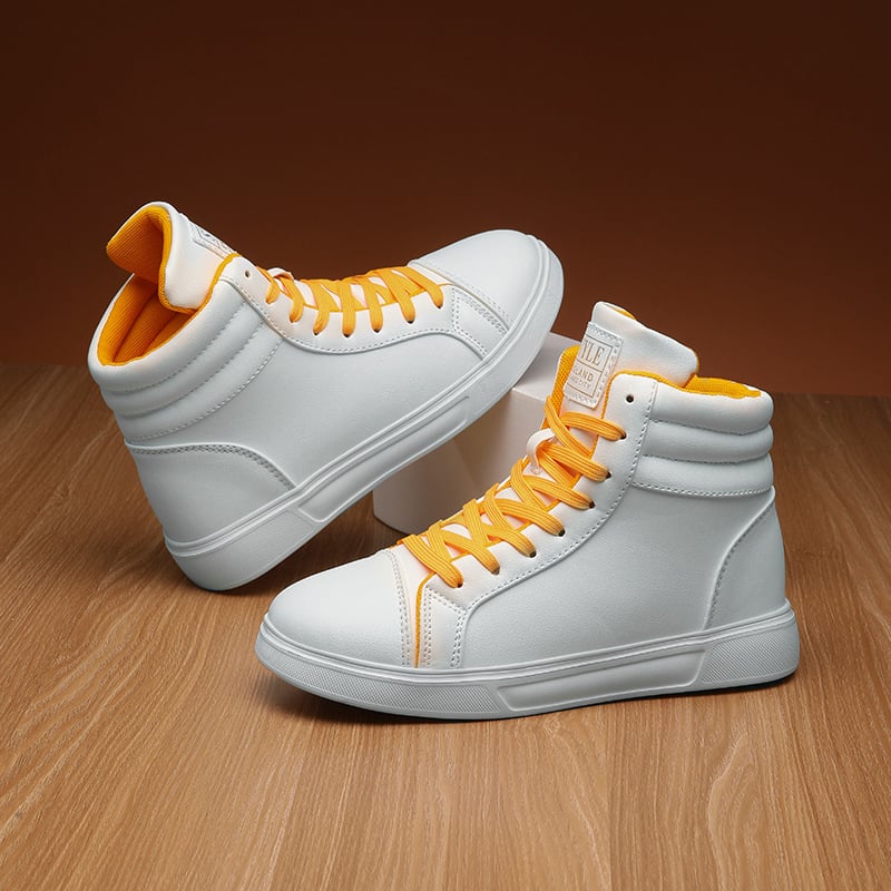 Sneakers unisex înalte, PU upper, talpă EVA, șireturi, vârf rotund, toc mic 1–3 cm