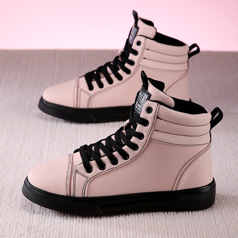 Sneakers unisex înalte, PU upper, talpă EVA, șireturi, vârf rotund, toc mic 1–3 cm
