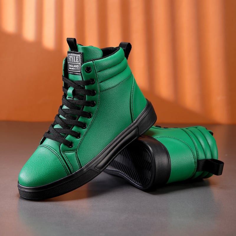 Sneakers unisex înalte, PU upper, talpă EVA, șireturi, vârf rotund, toc mic 1–3 cm