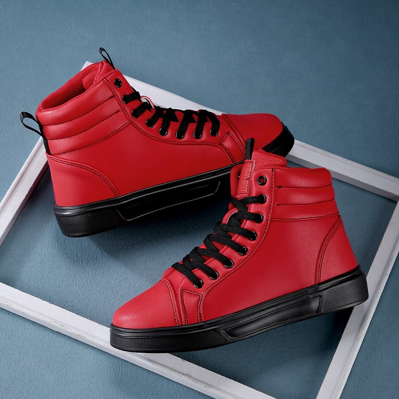 Sneakers unisex înalte, PU upper, talpă EVA, șireturi, vârf rotund, toc mic 1–3 cm