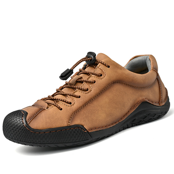 Ανδρικά δερμάτινα loafers με χειροποίητη ραφή στο επάνω μέρος, στρογγυλή μύτη, χαμηλό ύψος, ελαστικό λουρί κλεισίματος, καουτσούκ σόλα