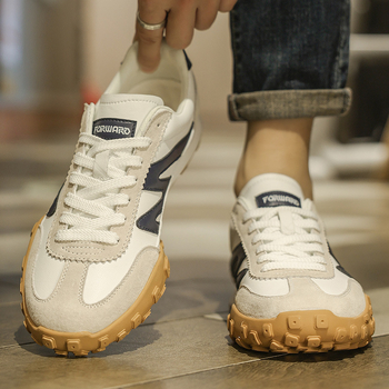 Adidași unisex cu panouri din piele, partea superioară din piele naturală, talpă din cauciuc, vârf rotund, închidere cu șireturi, low-top