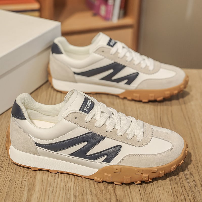 Adidași unisex cu panouri din piele, partea superioară din piele naturală, talpă din cauciuc, vârf rotund, închidere cu șireturi, low-top