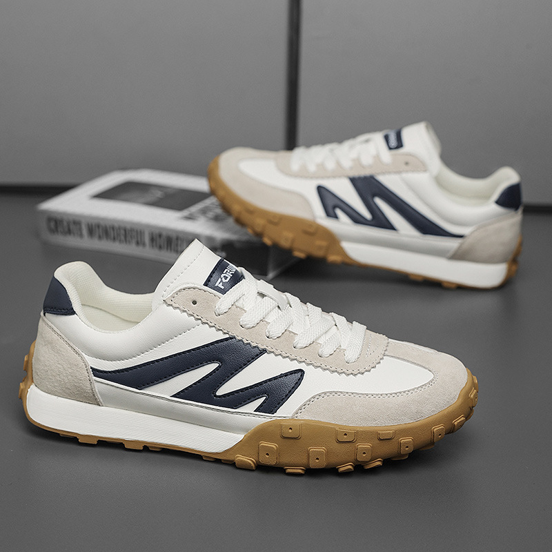 Adidași unisex cu panouri din piele, partea superioară din piele naturală, talpă din cauciuc, vârf rotund, închidere cu șireturi, low-top