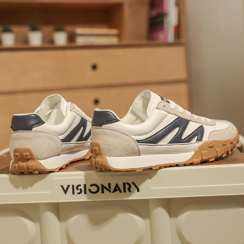 Adidași unisex cu panouri din piele, partea superioară din piele naturală, talpă din cauciuc, vârf rotund, închidere cu șireturi, low-top