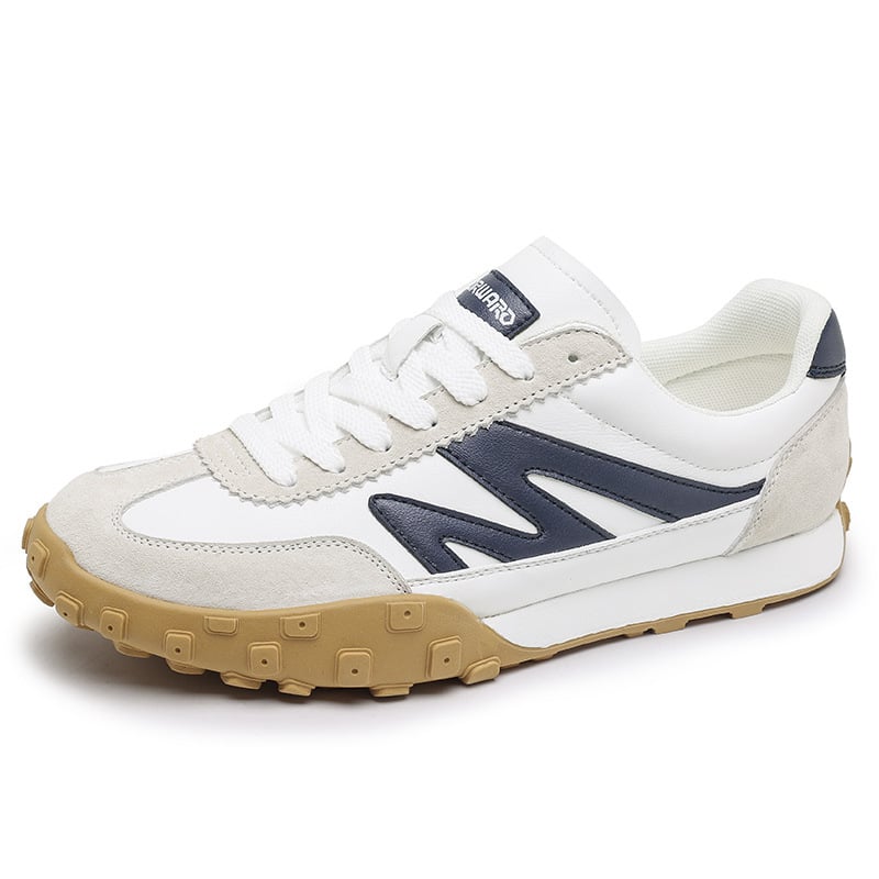 Adidași unisex cu panouri din piele, partea superioară din piele naturală, talpă din cauciuc, vârf rotund, închidere cu șireturi, low-top