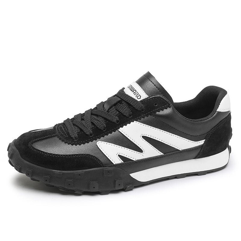 Adidași unisex cu panouri din piele, partea superioară din piele naturală, talpă din cauciuc, vârf rotund, închidere cu șireturi, low-top